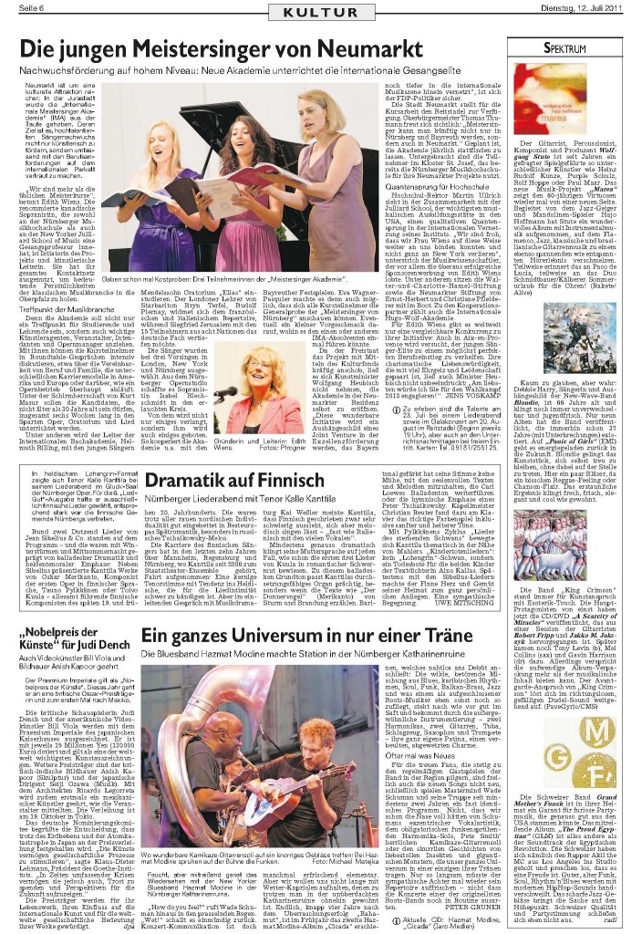Zeitungsausschnitt Nürnberger Nachrichten Gitarrist, Percussionist, Komponist und Produzent