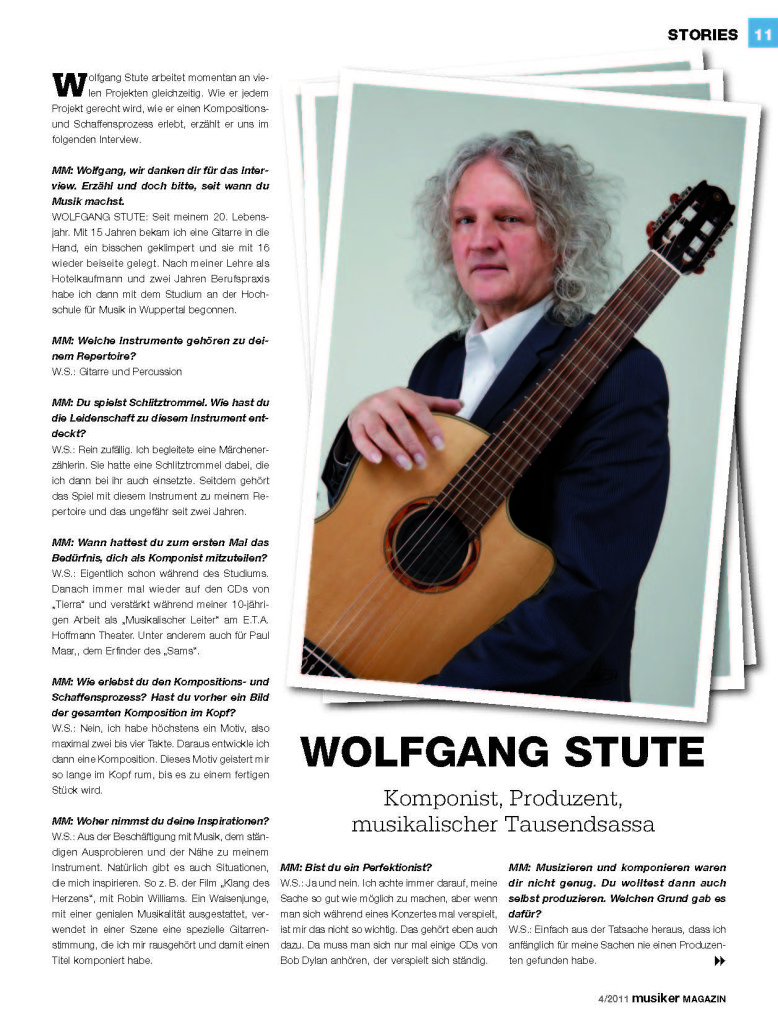 Ausschnitt aus Zeitschrift musiker MAGAZIN Interview mit Wolfgang Stute